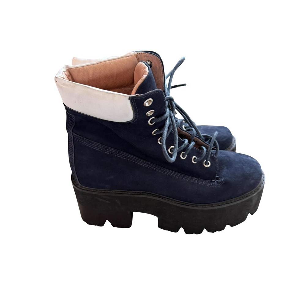 Jeffrey Campbell Havana Last Navy Blue Suede Platform Combat Boots Womens 10M - Picture 2 of 10